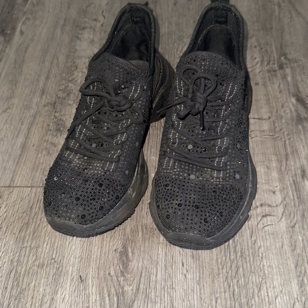 Women’s Size 8 Rhinestone Chunky Sneakers Black Knit Platform Glam Runner